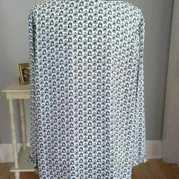 Talbots Blue White Birdcage Long Sleeve Blouse Size 1X - Picture 5 of 6